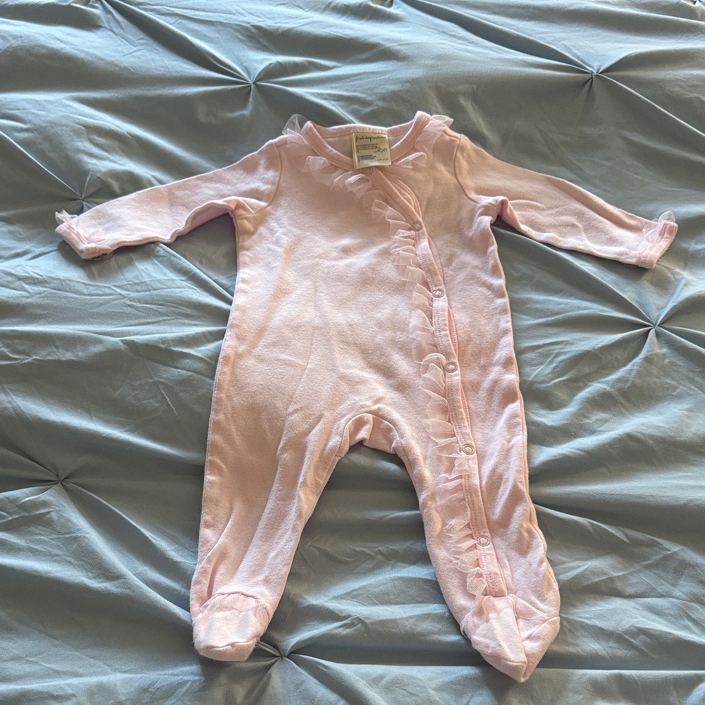 Pink ruffle footie onesie